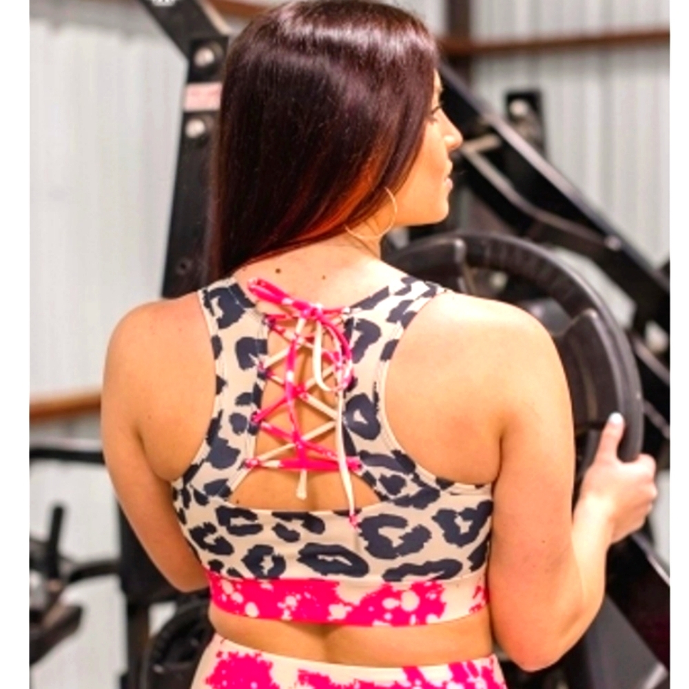 Crazy Train Leopard Pink Tie Dye Sports Bra